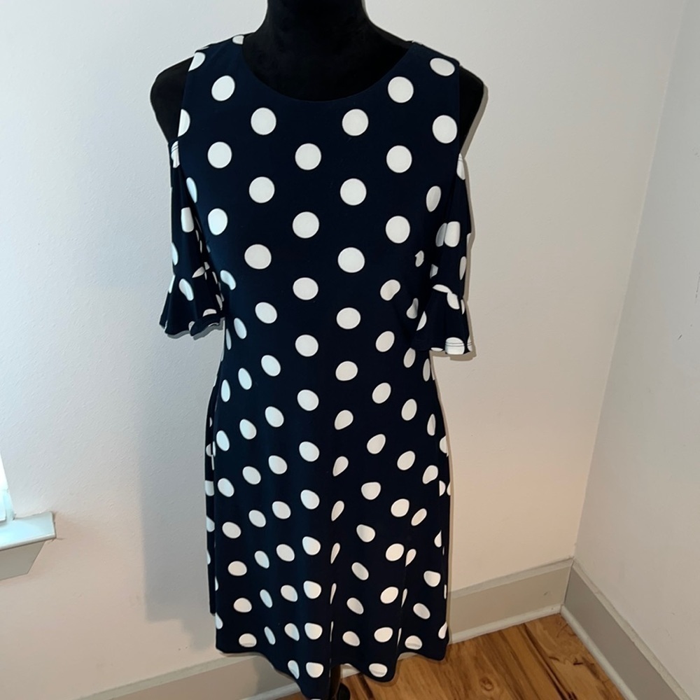 Tommy Hilfiger polka dot cold shoulder short sleeves shift dress Sz 4